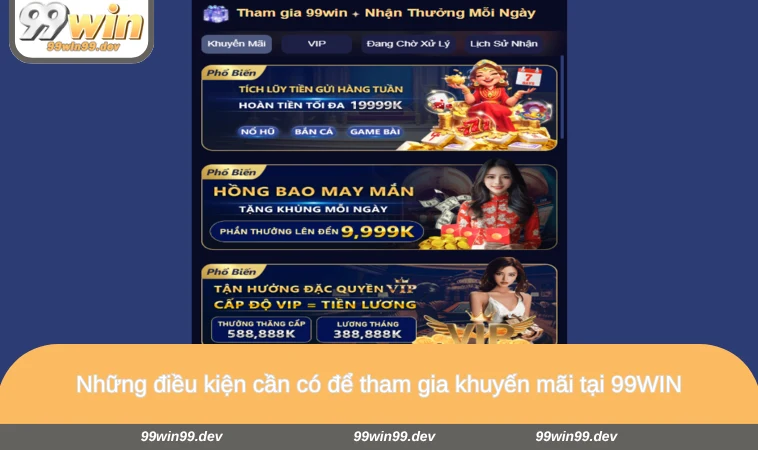 Những điều kiện cần có để tham gia khuyến mãi tại 99WIN
