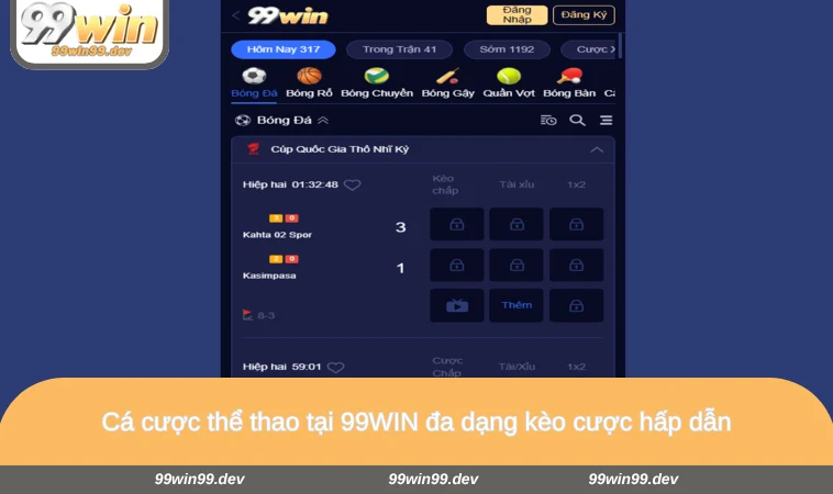 Cá cược thể thao tại 99WIN đa dạng kèo cược hấp dẫn